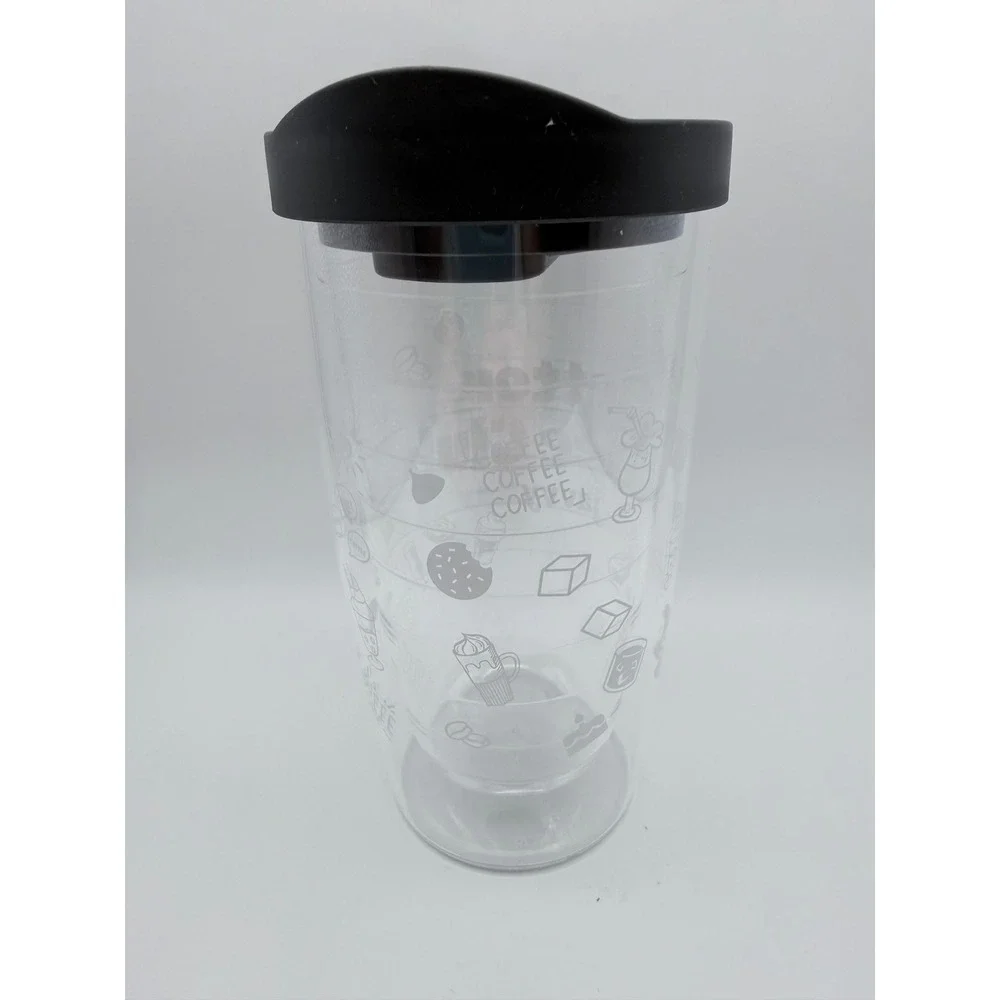 Javvy Better‎ Coffee Club Tumbler 16oz Double Wall Insulated Clear Black Lid NEW